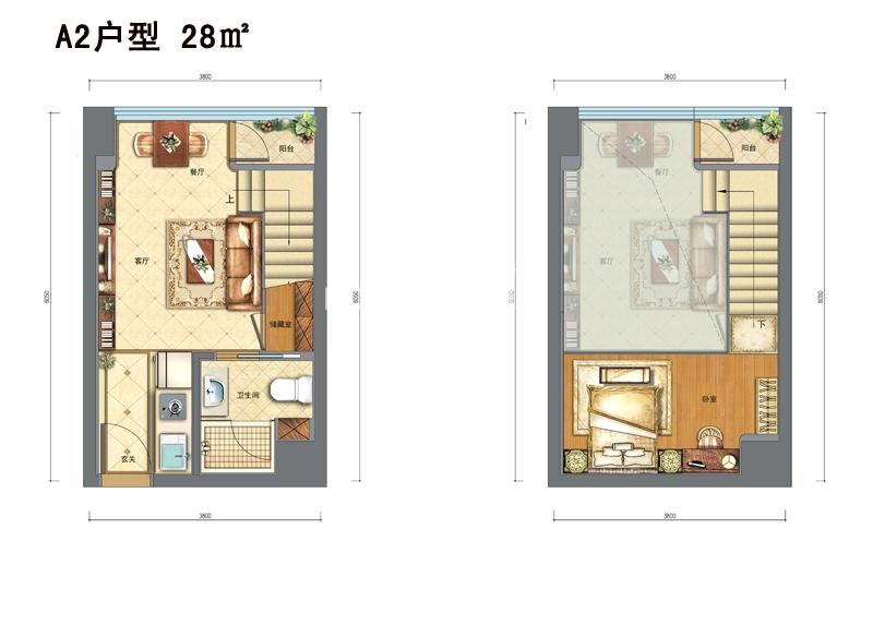 万宝城项目5、6号楼28方一室一厅一厨一卫户型图