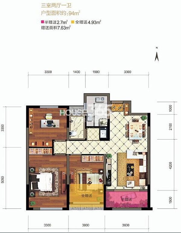 天朗大兴郡四期春城高层94㎡三室两厅一卫